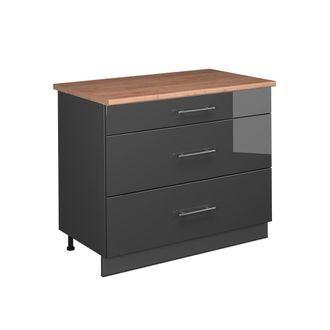 Vicco Mueble Bajo De Cocina Fame-line, Antracita Alto Brillo/antracita, 100 Cm, Et Roble, Vicco