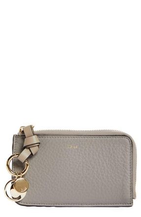 Chloé Alphabet Zip Leather Card Holder in Cashmere Grey 053 at Nordstrom