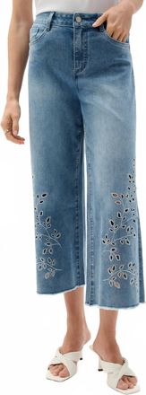 Joseph Ribkoff Embroidery Wide Leg Crop Jeans In Light Blue