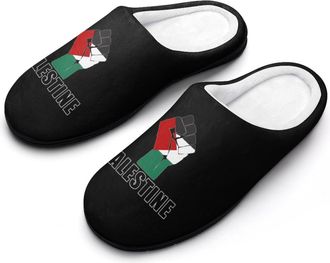 Generic Palestine Palestinian Flag Free Fist Funny Mens Cotton Slippers Soft Non-Slip Rubber Sole House Slipper Indoor Outdoor