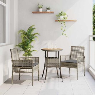 vidaXL Set Da Pranzo Per Giardino 3 Pcs Grigio Poly Rattan - Vidaxl