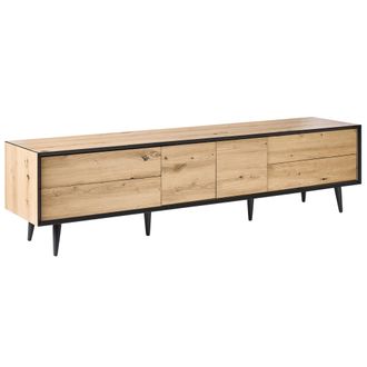 Beliani Mueble Tv Moderno Tipo Loft Sal&oacute;n Dormitorio 2 Puertas 4 Cajones Mdf Patas De Metal Marr&oacute;n Claro Silverton