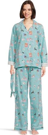 PJ Salvage Flannel PJ Set with Headband Womens Pajama Sets Roll The Dice Turquoise : LG (US 10-12), Cotton/Flannel