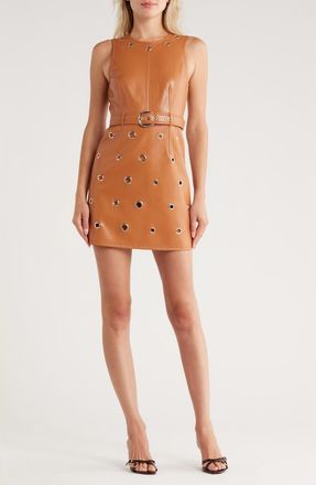 Cinq &agrave; Sept Harriet Grommet Belted Faux Leather Dress in Chestnut Brown at Nordstrom Rack, Size 10
