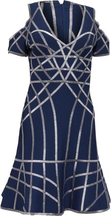 H&eacute;rve L&eacute;ger by Max Azria Veronikka Caged Cold-Shoulder Flute Dress in Blue Nylon