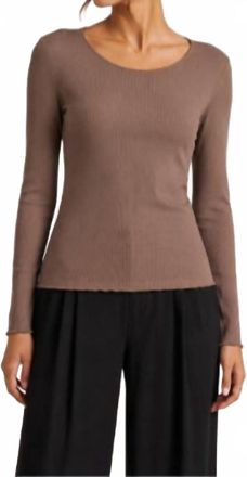 Michael Stars Lou 2X1 Eco Rib Long Sleeve Scoop Top In Cobblestone