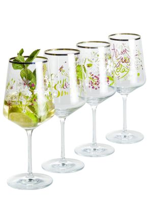 Ritzenhoff Spritzerglas, Grün, Lila, Weiß, Platinfarben, Glas, 4-teilig, 544 ml, 20.3x26.6x19.4 cm, Made in Germany, Gläser, Weingläser