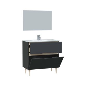 Dmora Dmora - Mueble Bajo Lavabo Yarmouth, Mueble Bajo Lavabo, Mueble De Ba&ntilde;o Con Espejo, Lavabo No Incluido, 80x45h80 Cm, Antracita Y Roble, Con Embalaje R