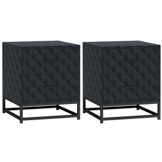 HOMCOM Bedside Table Set of 2 - Nightstand with 2 Drawers - Steel Legs - Black | TJ Hughes