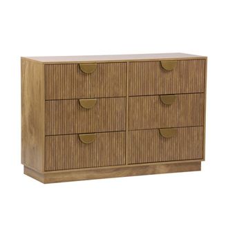 Sweeek C&oacute;moda con 6 cajones, madera de mango, acabado ranurado, marr&oacute;n
