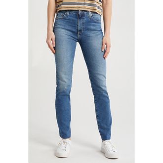AG - Adriano Goldschmied Mari High Waist Raw Hem Slim Straight Jeans in Arcadia at Nordstrom, Size 28