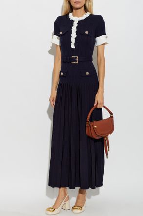 Self Portrait Knit Dress With Embellishment, Womens, Navy Blue