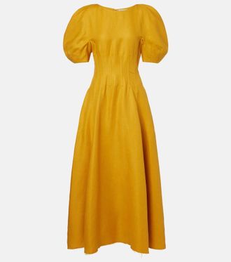 Gabriela Hearst Ranya puff-sleeve linen twill maxi dress