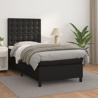 vidaXL Vidaxl - Cama Box Spring Con Colch&oacute;n Cuero Sint&eacute;tico Negro 100x200 Cm