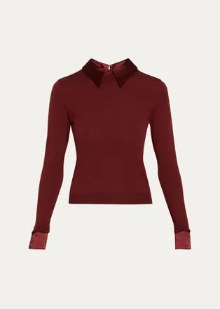 Alice & Olivia Porla Removable-Collar Merino Wool Sweater