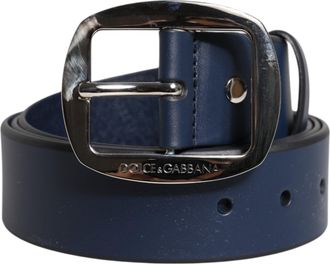 Dolce & Gabbana Blue Calf Leather Classic Metal Buckle Mens Belt