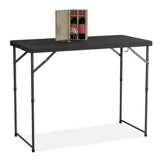 Relaxdays Relaxdays - Mesa De Jard&iacute;n Plegable, 74x120x60 Cm, Pl&aacute;stico, Acero, Altura Ajustable, 6 Personas, Camping, Exterior, Negro