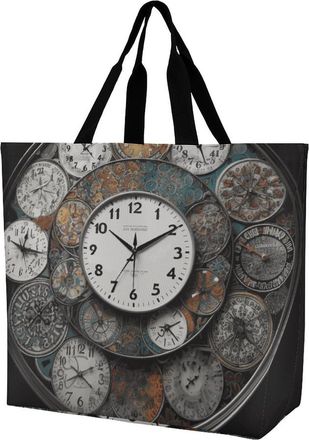 Generic Clock Art Handbag Large Capacity Tote Bag Foldable Shoulder Bags For Daily Use College Ladies
