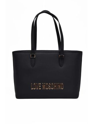 Love Moschino Black Gold Metallic Accents Suede-Effect Polyurethane Tote Bag