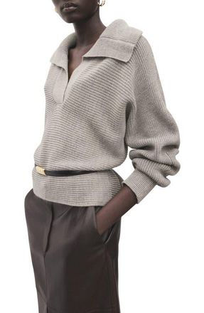 Mango Manzana Dolman Sleeve Polo Sweater in Light/Pastel Grey at Nordstrom, Size X-Small
