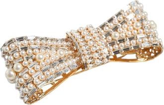 Dolce & Gabbana Kristallen Strik Broche Goudtoon - Dames - Broches - Geel - ONE Size - Accessoires