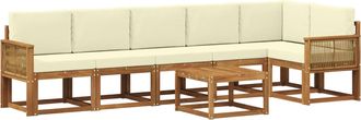 vidaXL Conjunto De Sof&aacute;s De Exterior 7 Uds. Natural Y Crema Poli&eacute;ster Vidaxl