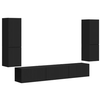 vidaXL Conjunto De Mueble De Tv 4 Pcs Negro Madera De Ingenier&iacute;a Vidaxl