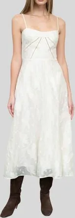 Moon River Floral Lace Back Fit & Flare Midi Dress in Cream at Nordstrom Rack, Size Medium