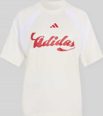 adidas Regular Fit T-Shirt mit Logo-Applikation in Offwhite, Gr&ouml;&szlig;e XL