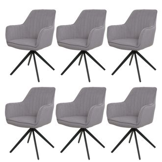 Hhg Hhg - Nunca Usado] Juego De 6 Sillas De Comedor 499, Silla De Cocina Reclinable Apoyabrazos, Giratoria Posici&oacute;n Coche Tela/textil, Gris Claro