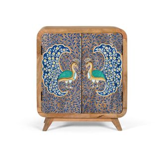 Giner&Colomer Mueble auxiliar en madera de mango con dos puertas pintadas a mano