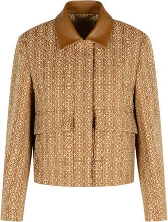 Max Mara Brown Geometric Shirt Collar Jacket