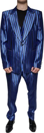 Dolce & Gabbana Metallic Blue Stripes Formal 3 Piece Mens Suit (Pre-Owned)