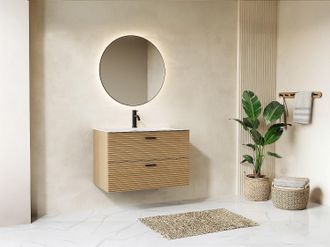 Vente-Unique Mobile bagno sospeso striato con lavabo da incasso - 2 cassetti - Rovere naturale chiaro - 80 cm - SARONE
