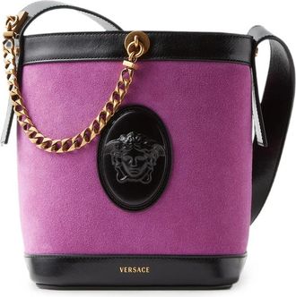 Versace Pivot Mini Suede Bucket Bag