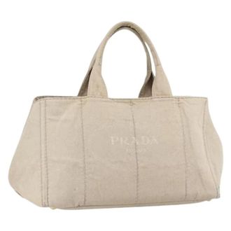Prada Pre-owned Tote Bags, female, Beige, Size: ONE SIZE Pre-owned Canvas Tote Bag