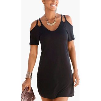 Lascana Womens Cold Shoulder Dress in Black at Nordstrom, Size 22