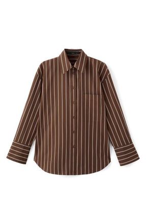 Mango Stripe Cotton Button-Up Shirt in Brown at Nordstrom, Size 4