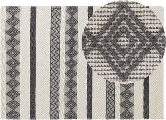Beliani Alfombra De Lana Beige Claro Gris Oscuro 160 X 230 Cm Hecho A Mano Davutlar