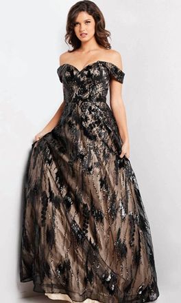 Jovani Sweetheart A-Line Gown In Black/nude