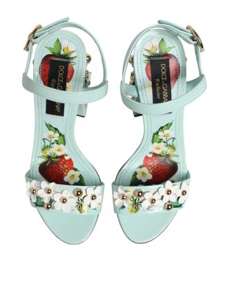 Dolce & Gabbana Womens Mint Green Floral Studs Heels Sandals Shoes 100lf