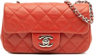Chanel Borsa a tracolla Rectangular Classic micro in pelle di agnello con battente 2014-2015 - Rosso