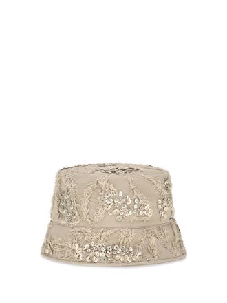 Brunello Cucinelli Womens Embroidered Sequin Bucket Hat Feather Silk E Hairbands