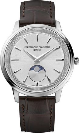 Frederique Constant Classics Moneta Moon Phase Leather Strap Watch, 37mm in Silver-Tone at Nordstrom