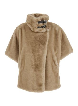 Pinko Beige High Collar Hood With Strap Closure In Eco Fur Woman