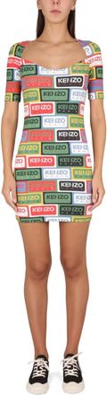 Kenzo Multicolor Logo Square Neck Mini Dress