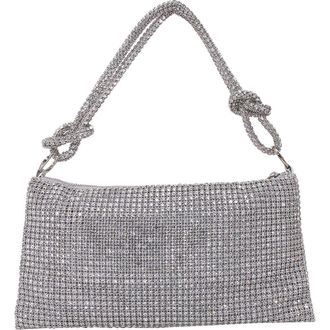 Berness Rhinestone Top Zip Shoulder Bag in Silver at Nordstrom Rack