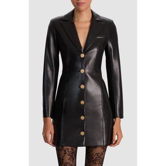 Alice & Olivia Michelle Long Sleeve Faux Leather Mini Blazer Dress in Black at Nordstrom Rack, Size 4