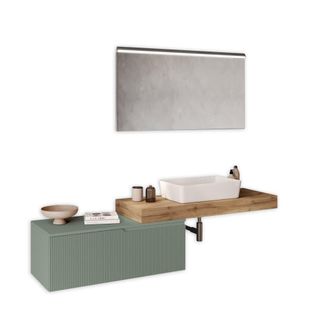 Aquadesign Mueble de ba&ntilde;o 4 piezas en mdf roble/verde salvia
