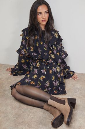 Oasis Womens Barbara Suede Chunky High Heeled Chelsea Boots - Taupe - Size UK 3